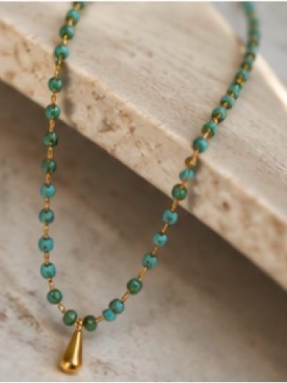 Gorjana Style Turquoise Beaded 18k Gold plated Charm Coastal Layering Necklace